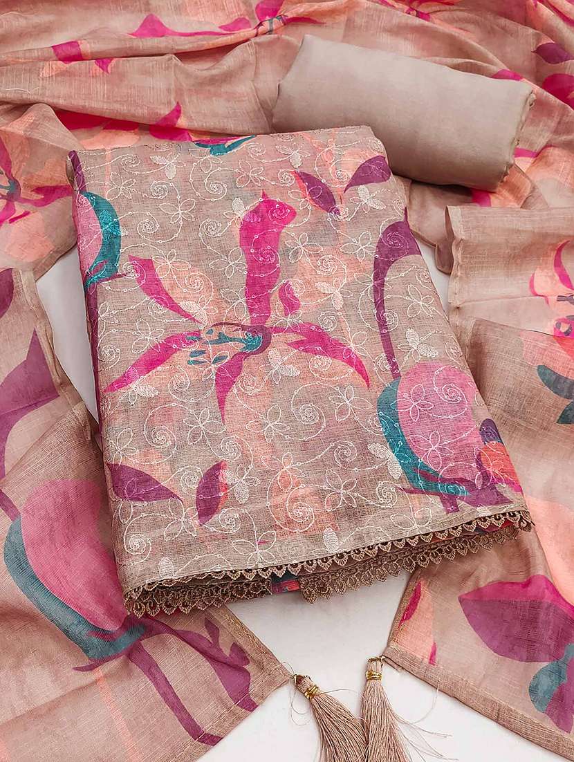 women printed embroidered unstitched suit set