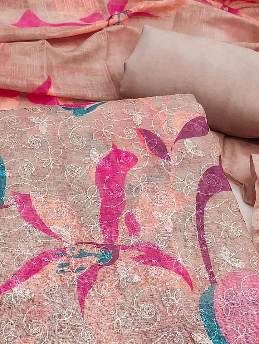 women printed embroidered unstitched suit set - 22021540 - Standard Image - 1