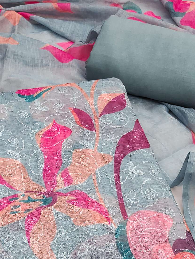 women printed embroidered unstitched suit set - 22021542 -  Standard Image - 1