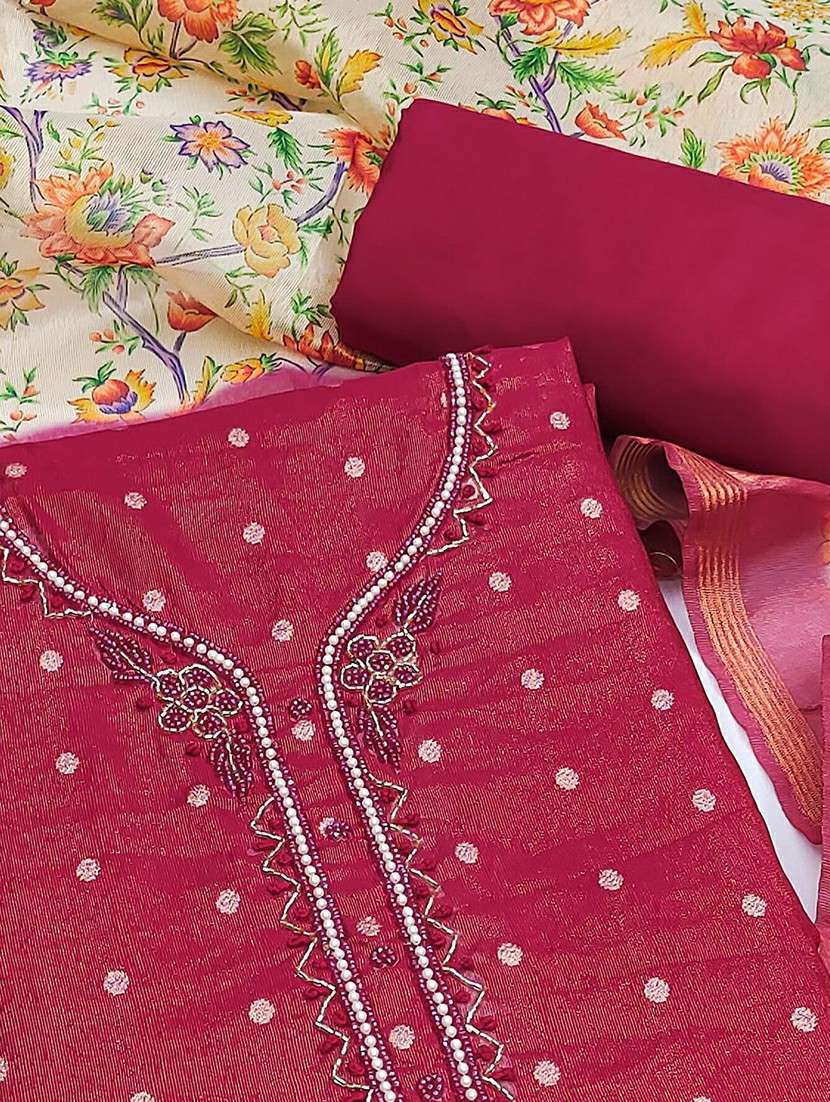 women solid with work embroidered unstitched suit set - 22021563 -  Standard Image - 1