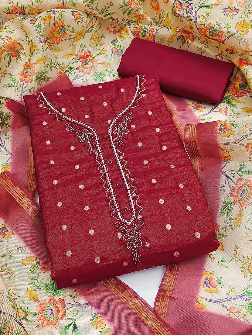 women solid with work embroidered unstitched suit set