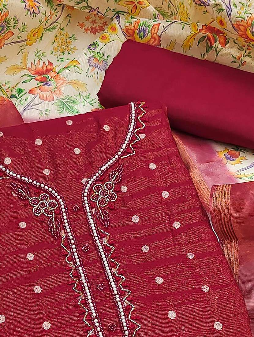 women solid with work embroidered unstitched suit set - 22021564 - Standard Image - 1
