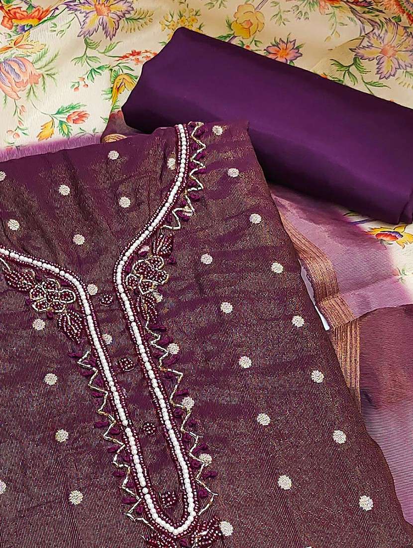 women solid with work embroidered unstitched suit set - 22021565 -  Standard Image - 1