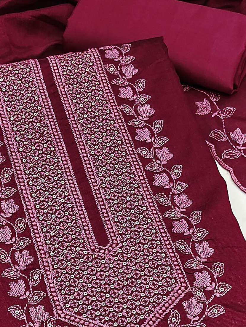women solid with work embroidered unstitched suit set - 22021572 -  Standard Image - 1