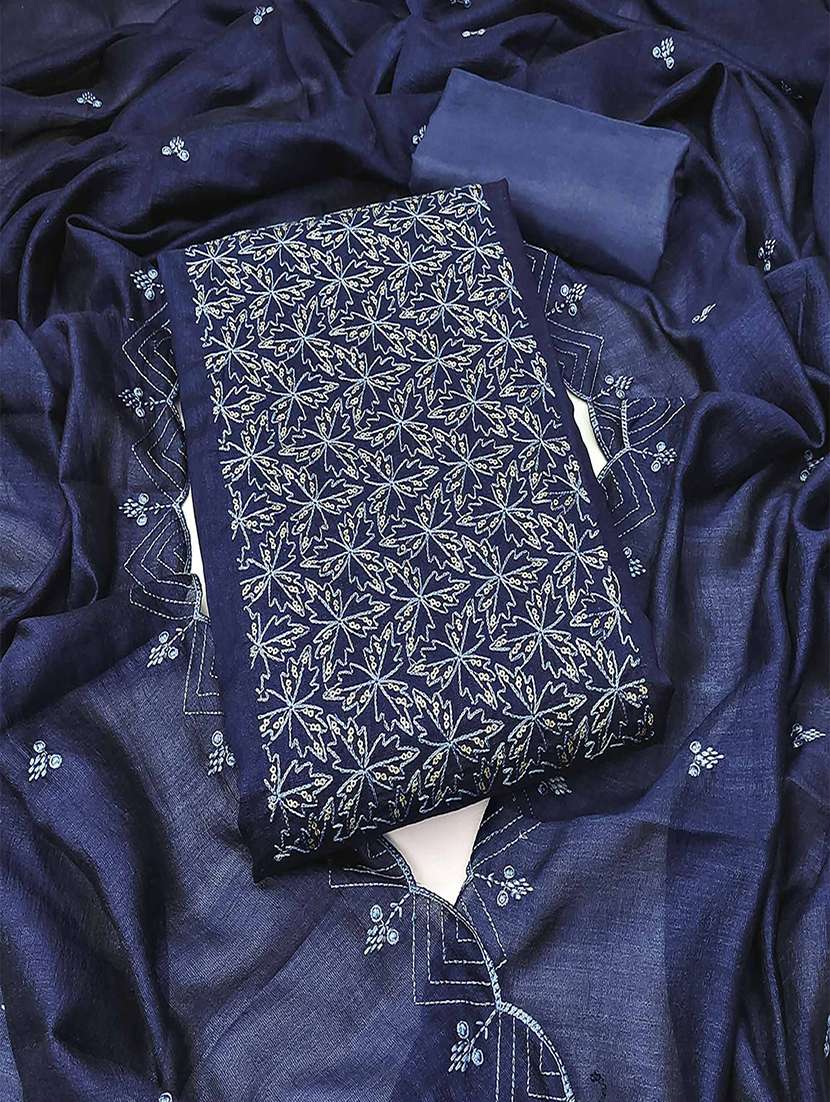 women solid with work unstitched suit set