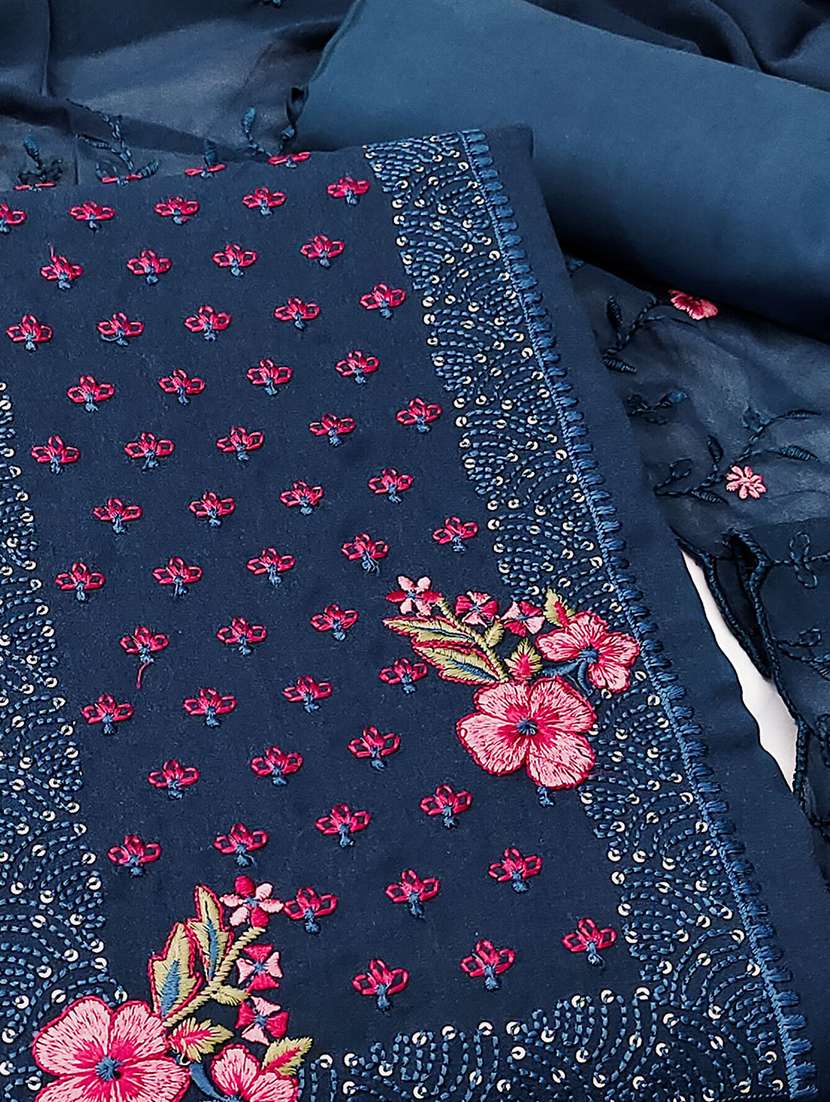 women solid with work embroidered unstitched suit set - 22021622 -  Standard Image - 1