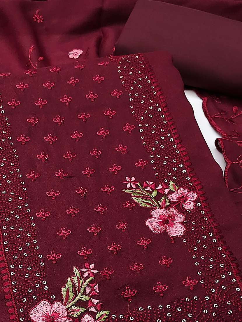 women solid with work embroidered unstitched suit set - 22021624 -  Standard Image - 1