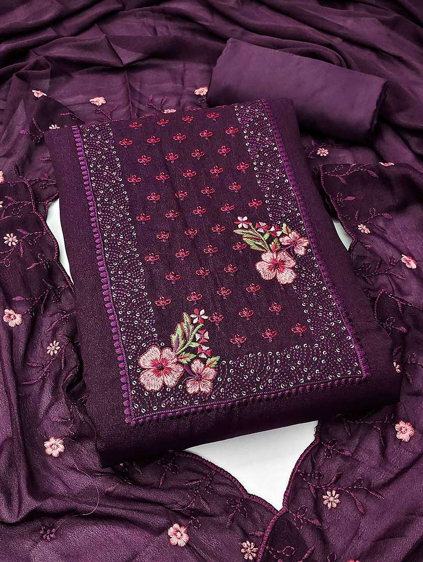 women solid with work embroidered unstitched suit set