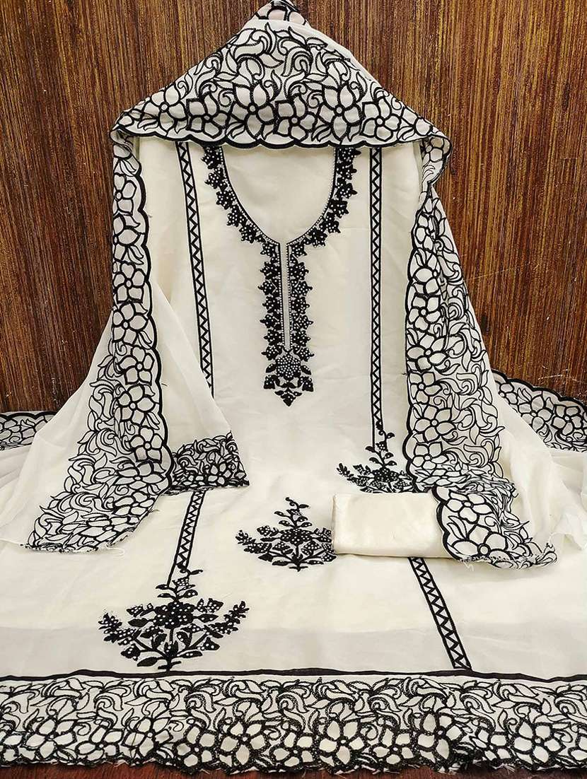 women solid with work embroidered unstitched suit set - 22021632 - Standard Image - 1