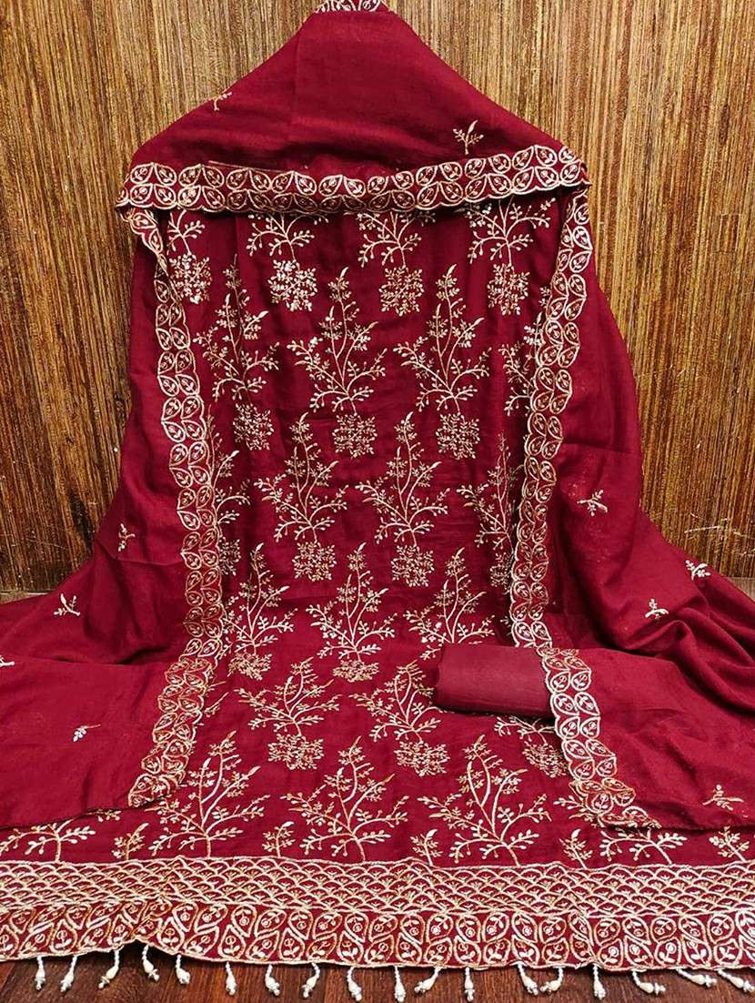 women solid with work embroidered unstitched suit set - 22021639 -  Standard Image - 1