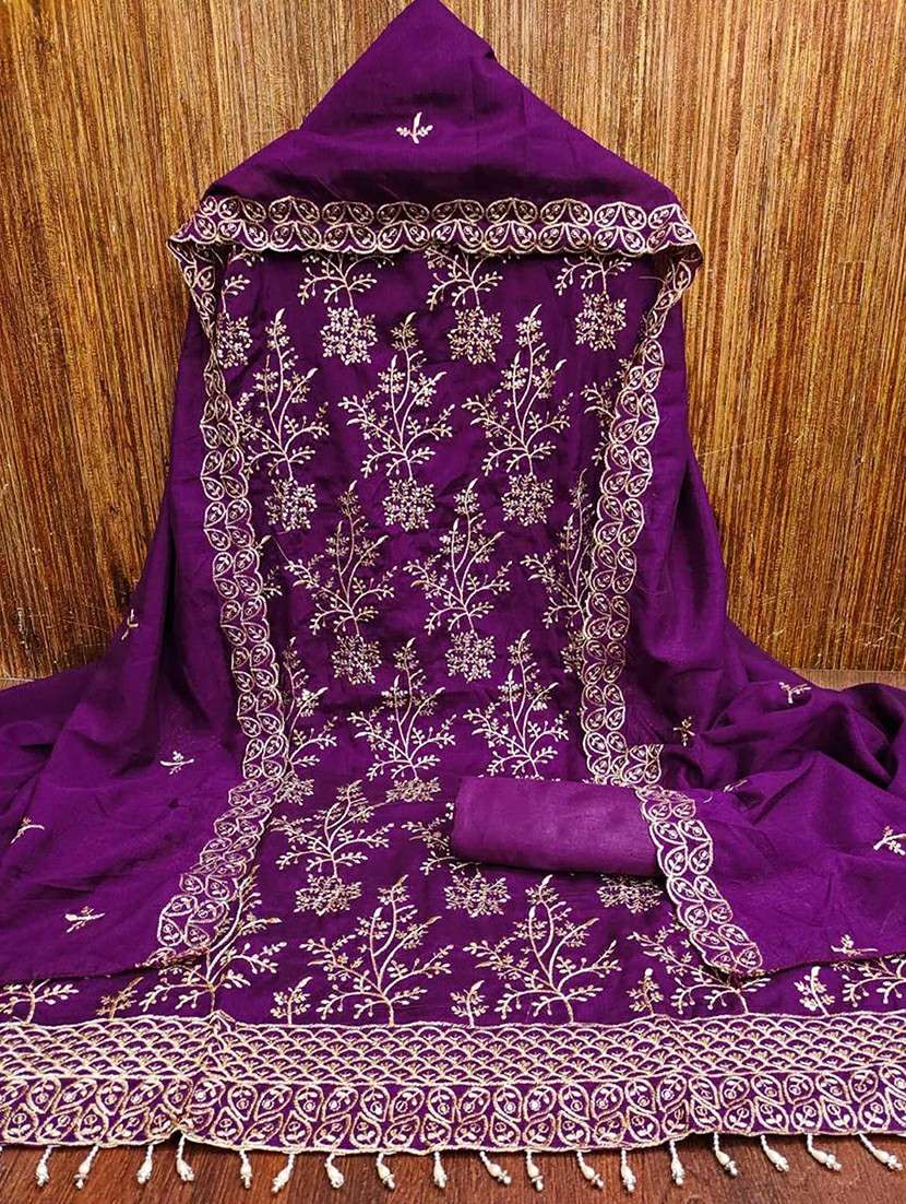 women solid with work embroidered unstitched suit set - 22021640 -  Standard Image - 1