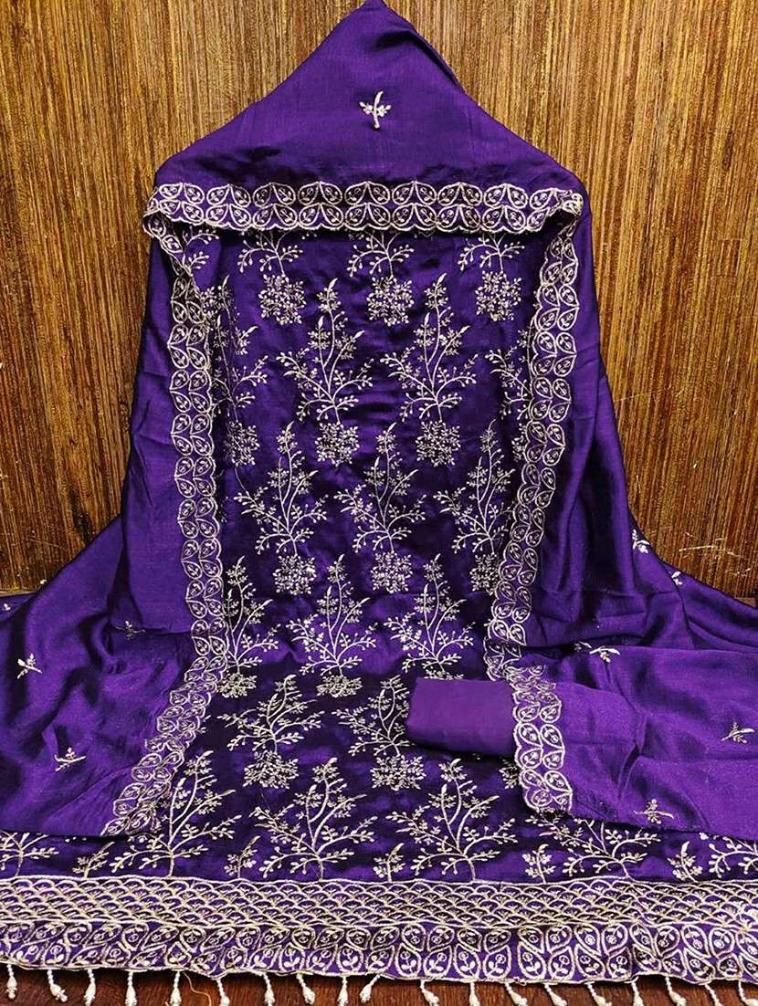 women solid with work embroidered unstitched suit set - 22021641 -  Standard Image - 1