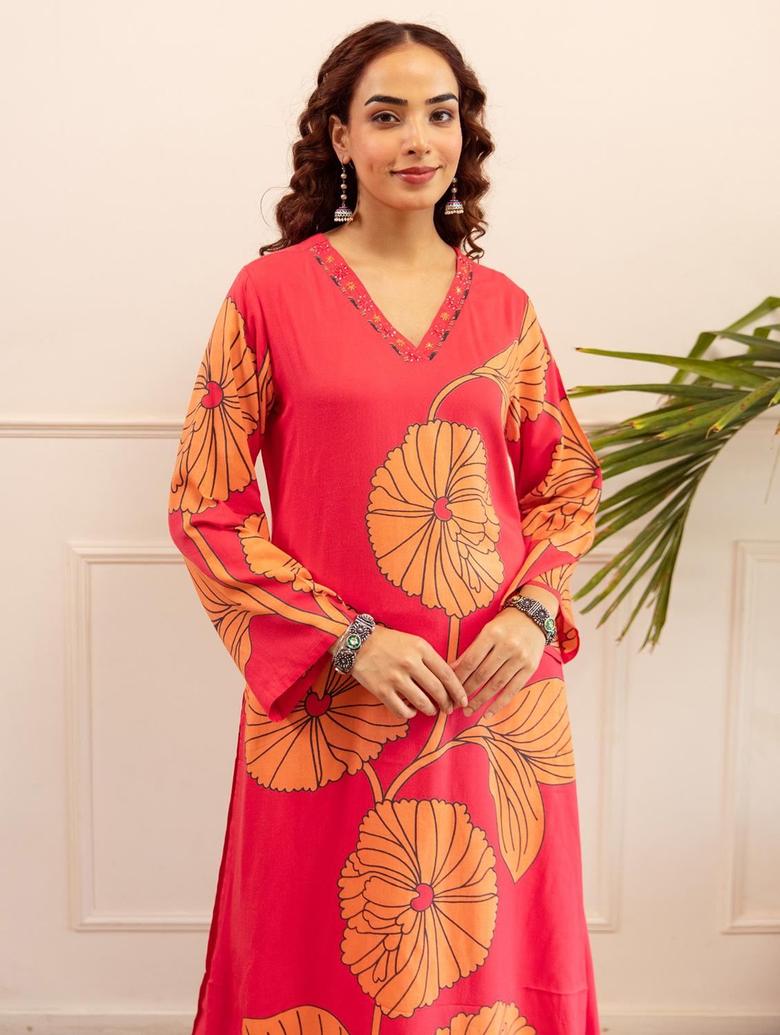 women floral printed long sleeve kurta palazzo set - 22021646 - Standard Image - 1