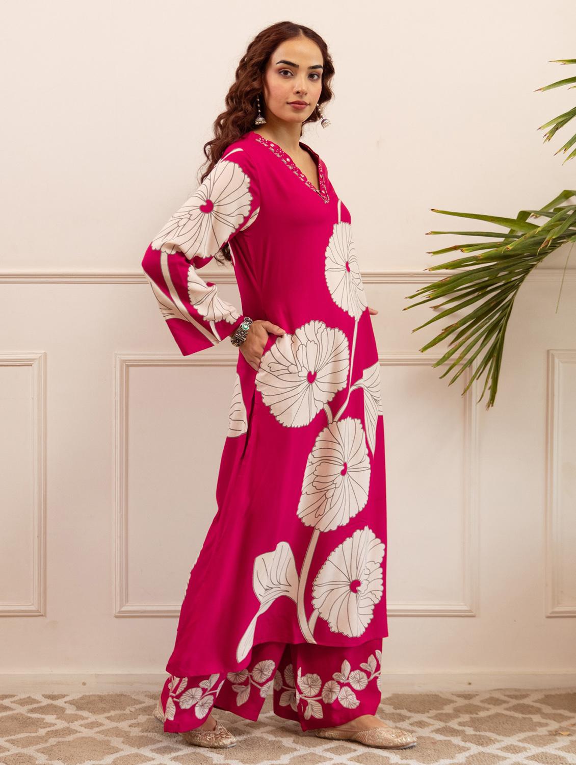 women floral printed long sleeve kurta palazzo set - 22021647 - Standard Image - 1