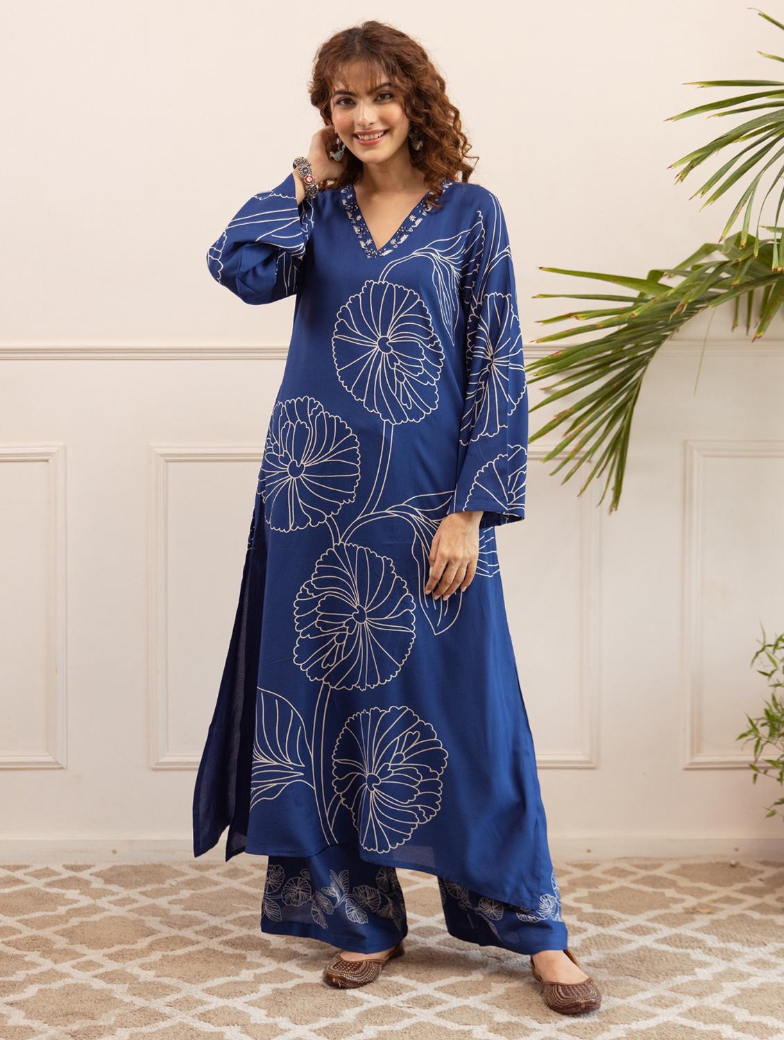 women floral printed long sleeve kurta palazzo set - 22021648 -  Standard Image - 1