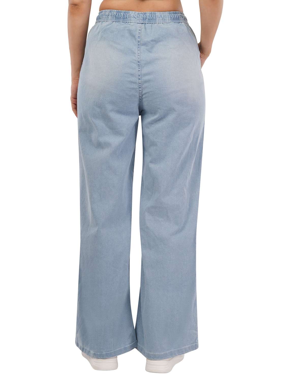 women solid high rise wide leg denim trouser - 22021657 -  Standard Image - 4