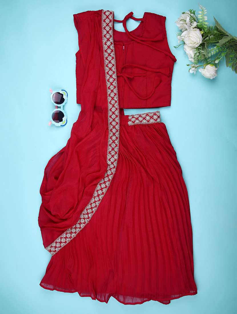 girls embroidered lehenga choli with dupatta set - 22022054 -  Standard Image - 1