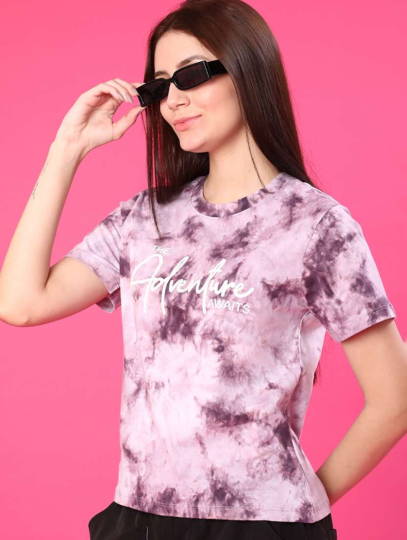 women tie & dye printed round neck t-shirt