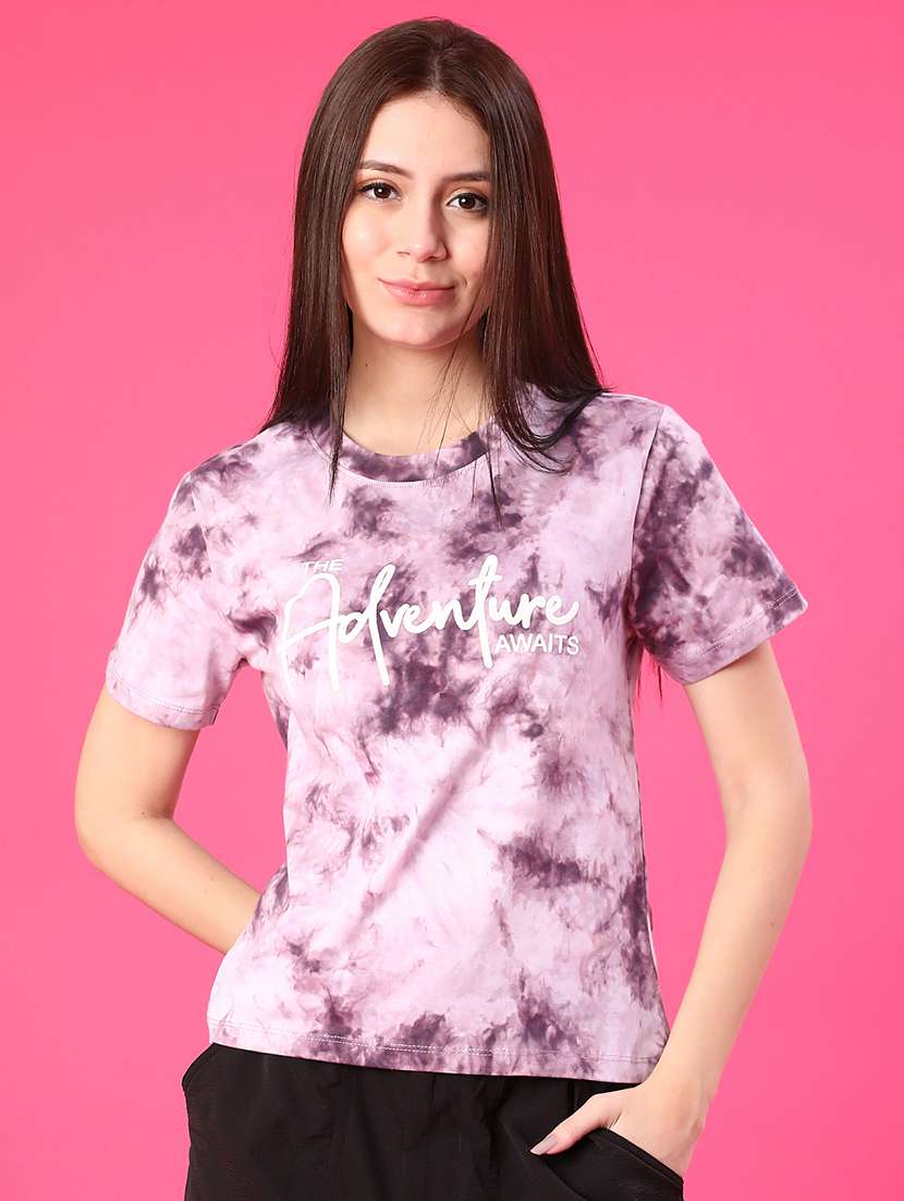women tie & dye printed round neck t-shirt - 22022055 -  Standard Image - 1