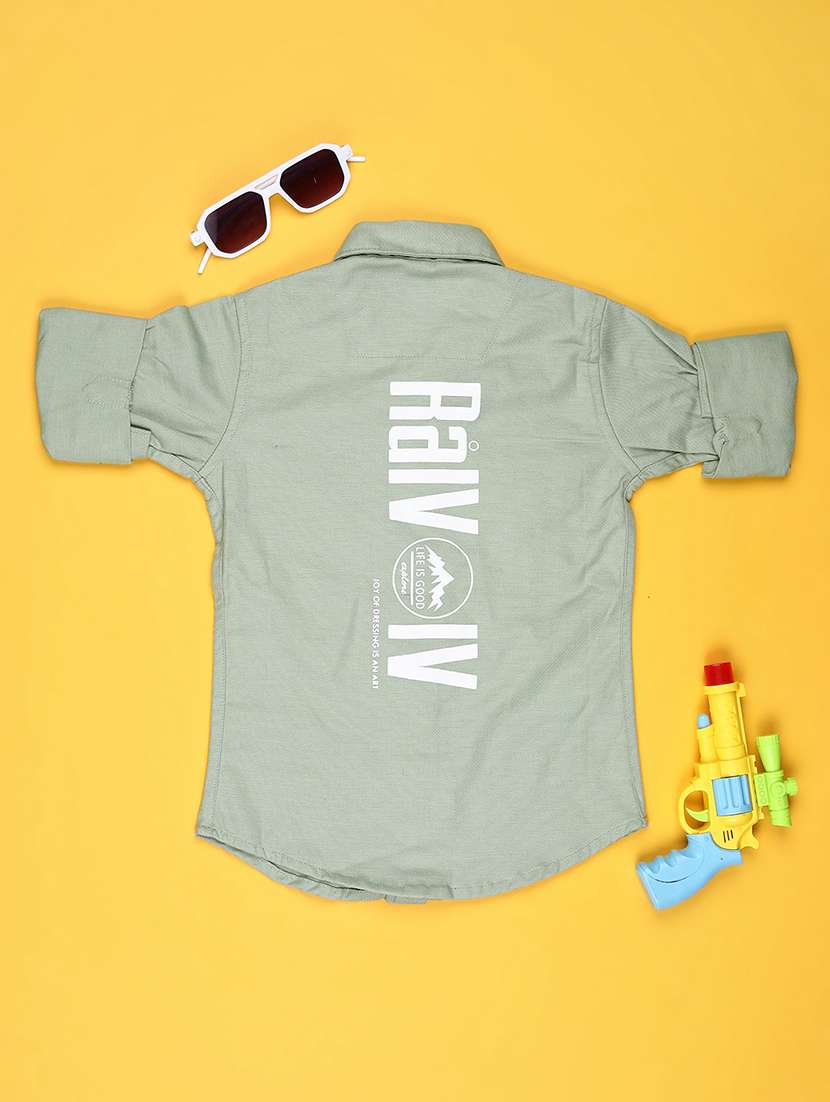 boys solid collared roll up sleeve shirt - 22022075 -  Standard Image - 1
