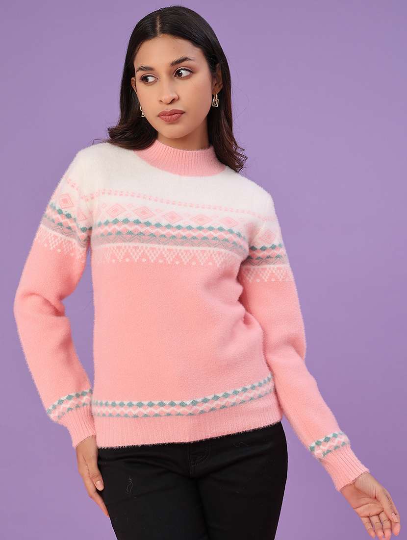 women self design long sleeve waist length pullover - 22022097 -  Standard Image - 1