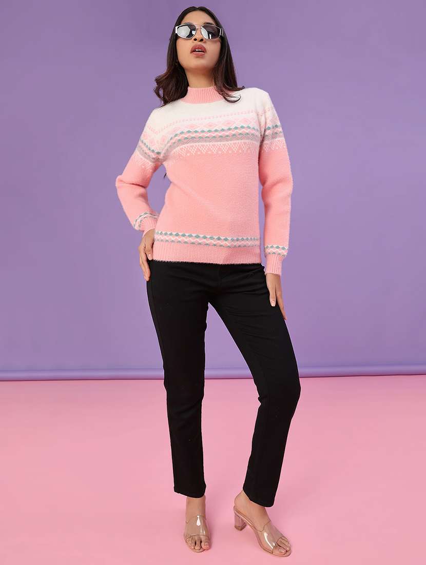 women self design long sleeve waist length pullover - 22022097 -  Standard Image - 4