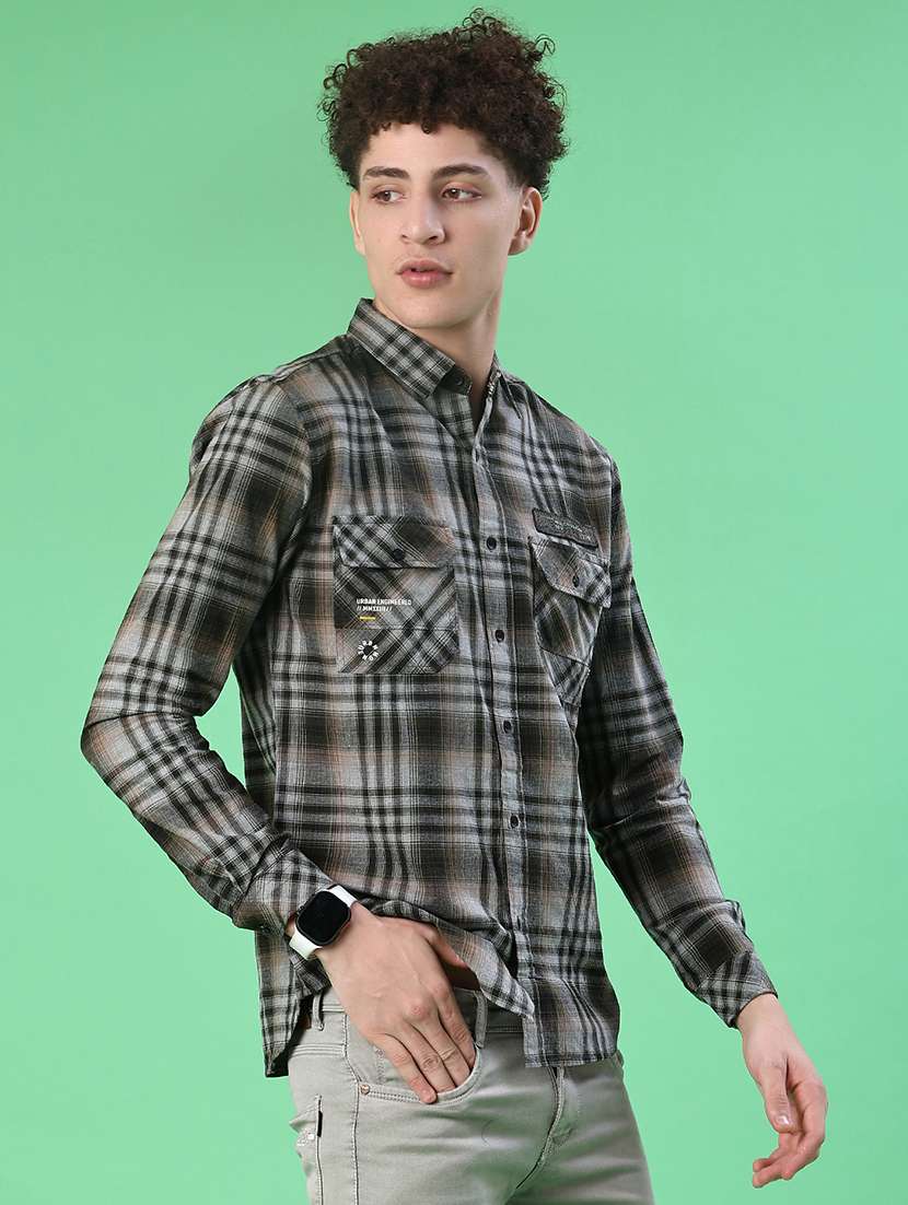 men checkered long sleeve regular fit casual shirt - 22022148 -  Standard Image - 1