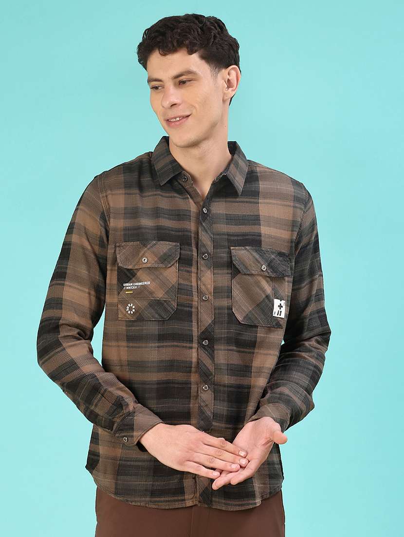 men checkered long sleeve regular fit casual shirt - 22022150 -  Standard Image - 1