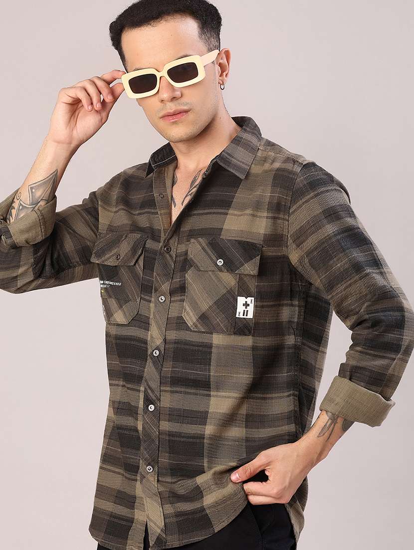 men checkered long sleeve regular fit casual shirt