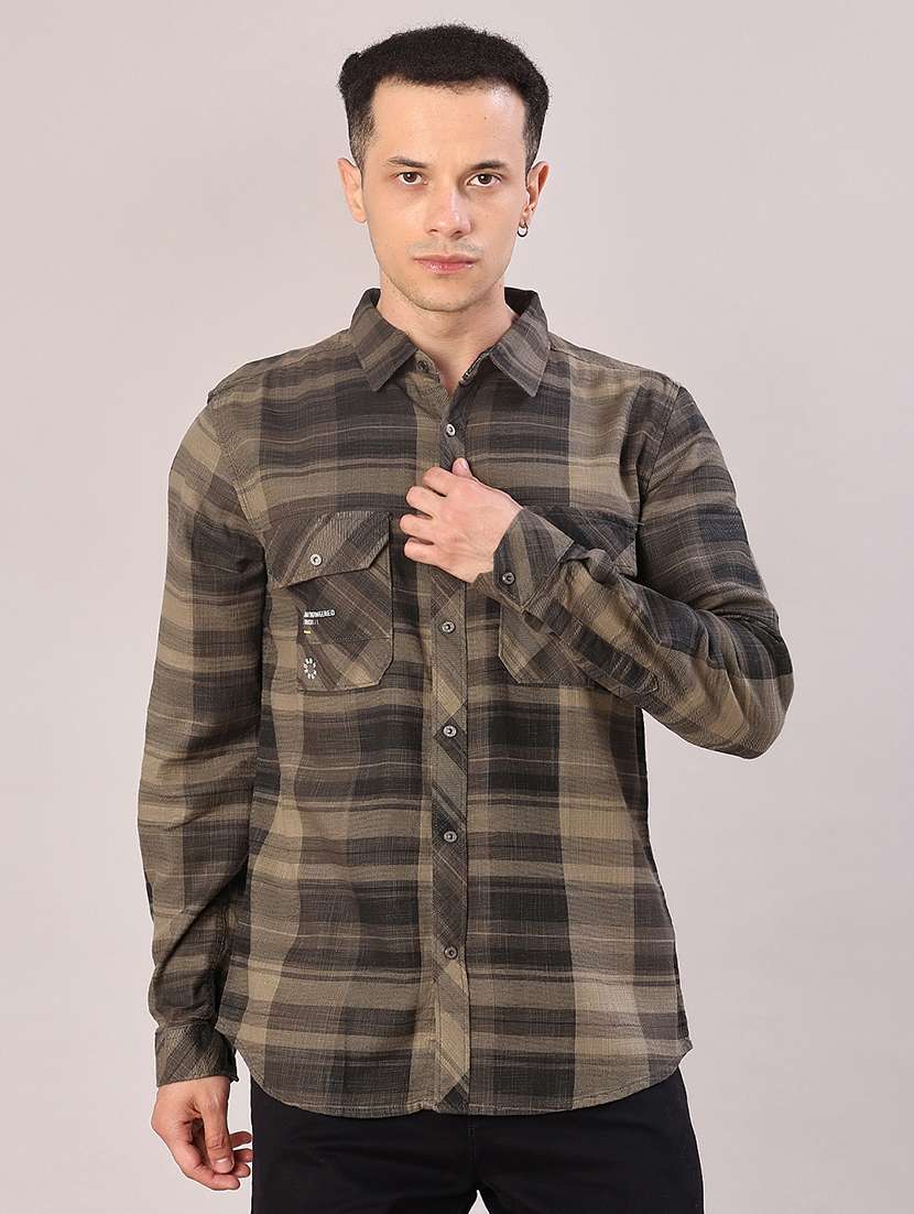 men checkered long sleeve regular fit casual shirt - 22022151 -  Standard Image - 1