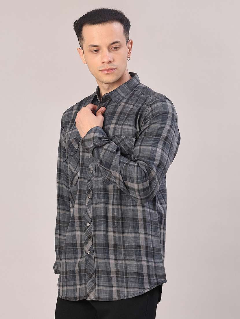 men checkered long sleeve regular fit casual shirt - 22022153 -  Standard Image - 1