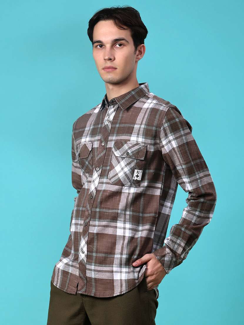 men checkered long sleeve regular fit casual shirt - 22022179 -  Standard Image - 1