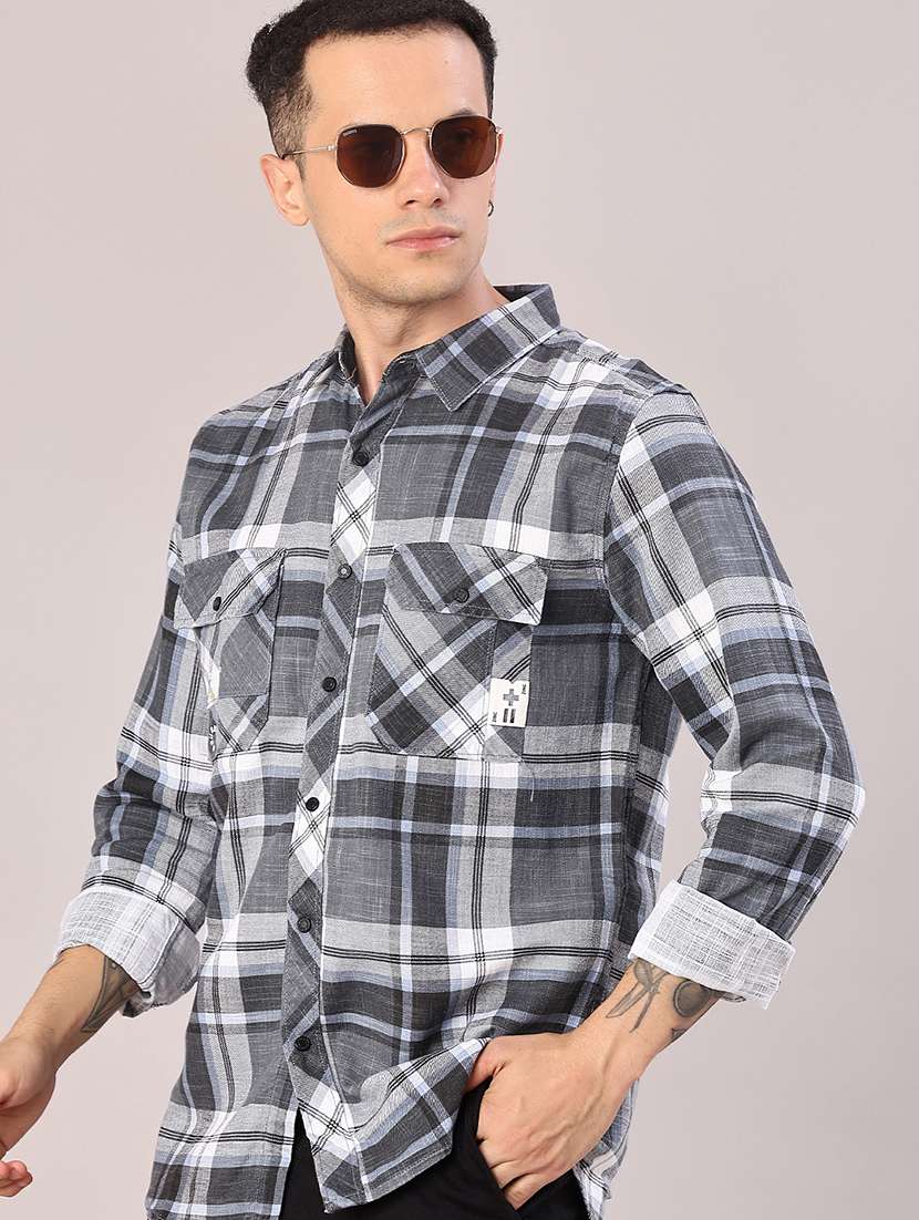 men checkered long sleeve regular fit casual shirt