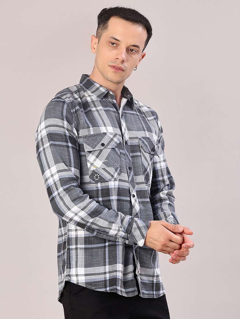 men checkered long sleeve regular fit casual shirt - 22022180 -  Standard Image - 1