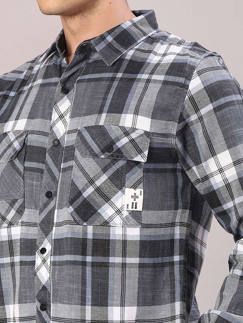 men checkered long sleeve regular fit casual shirt - 22022180 -  Standard Image - 4