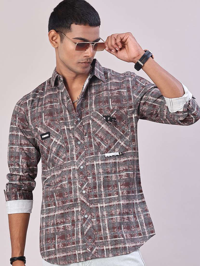 men checkered long sleeve regular fit casual shirt