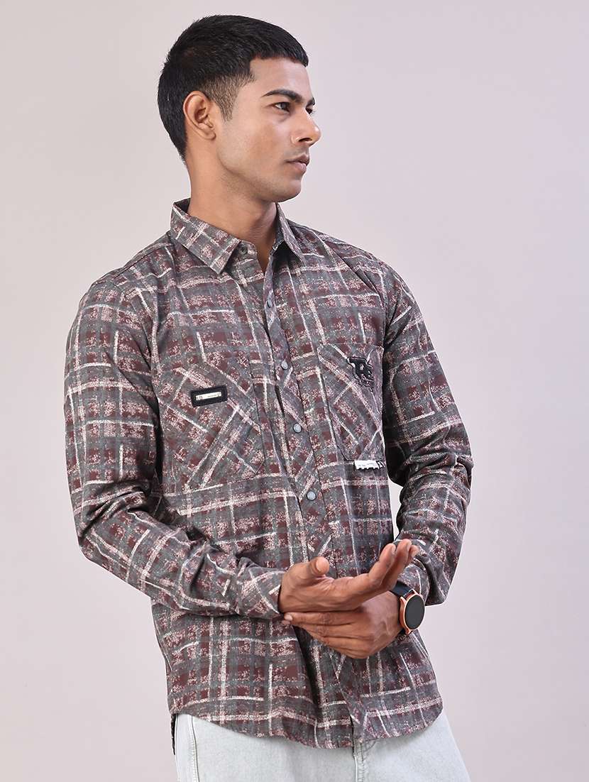 men checkered long sleeve regular fit casual shirt - 22022181 -  Standard Image - 1