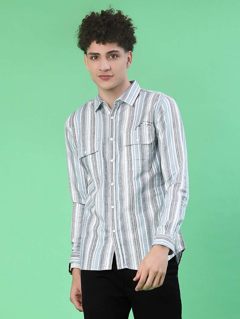 men striped long sleeve regular fit casual shirt - 22022184 -  Standard Image - 1