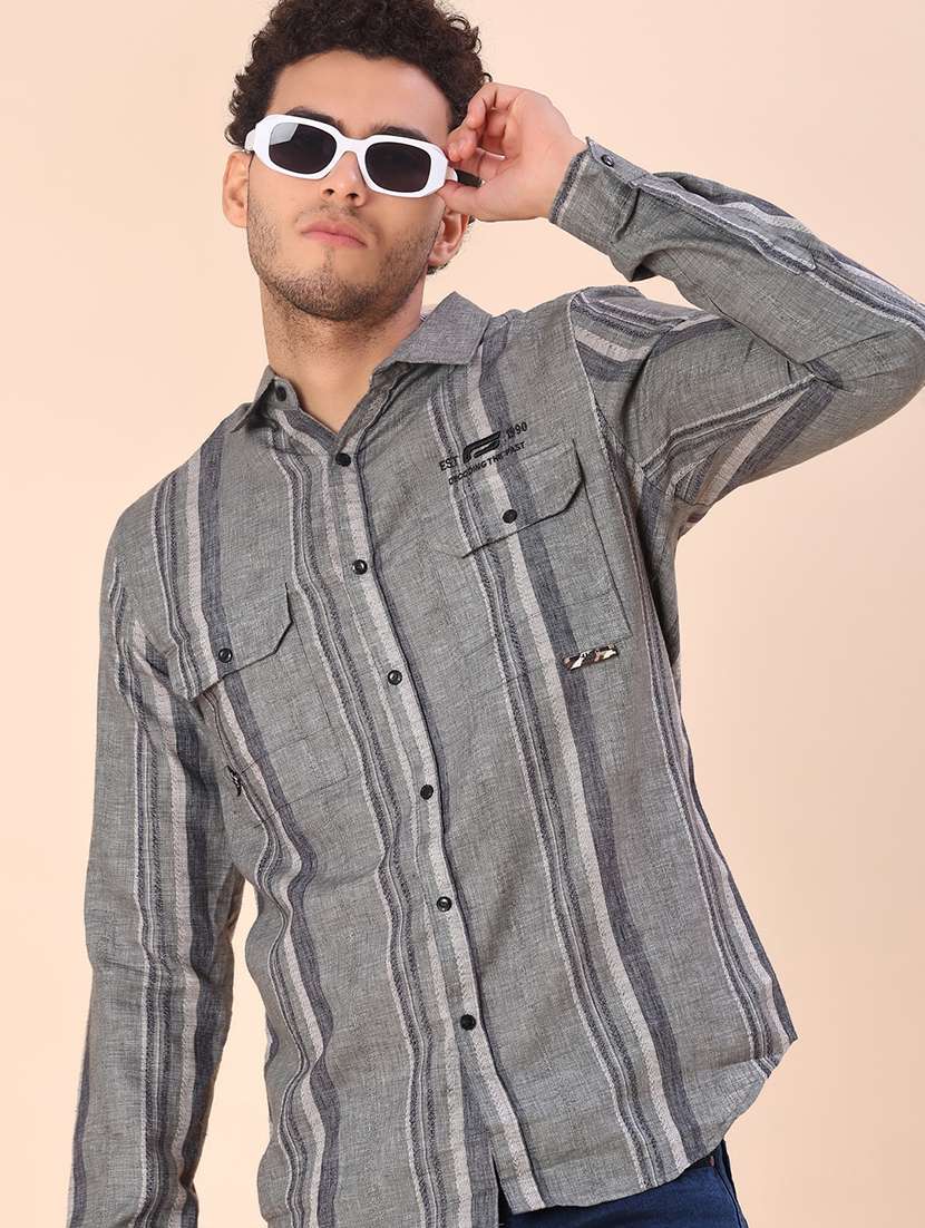 men striped long sleeve regular fit casual shirt