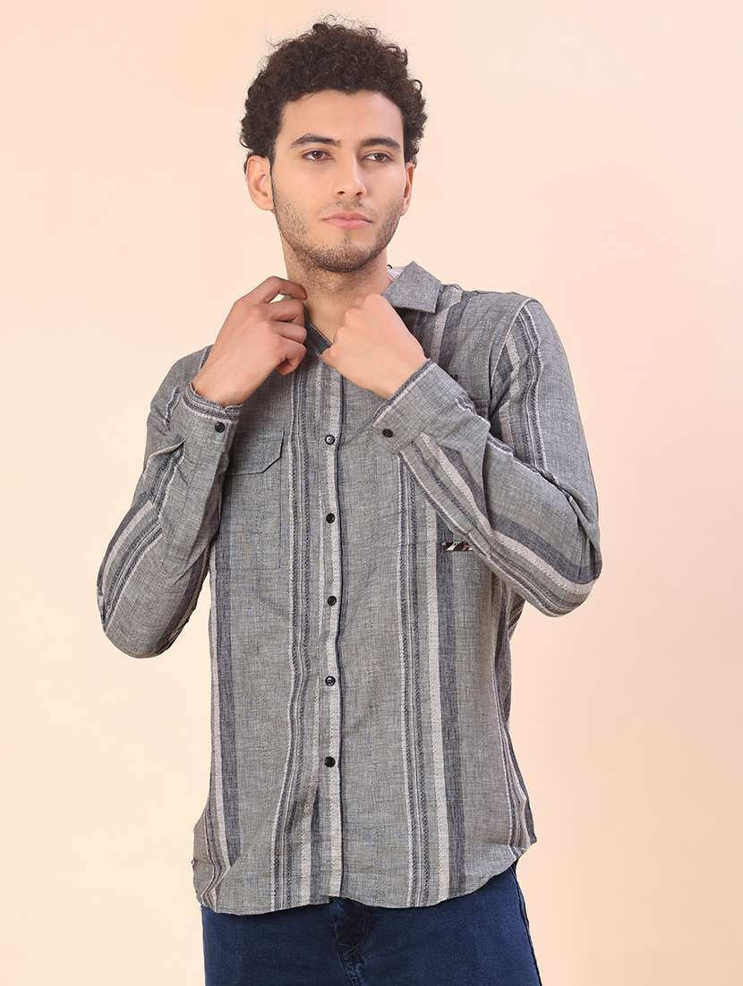men striped long sleeve regular fit casual shirt - 22022185 -  Standard Image - 1