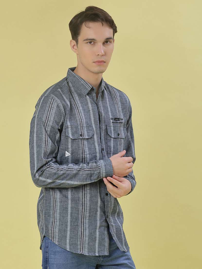 men striped long sleeve regular fit casual shirt - 22022186 -  Standard Image - 1