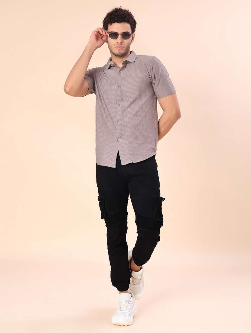 men self design short sleeve slim fit casual shirt - 22022214 -  Standard Image - 4