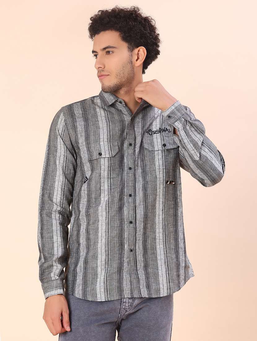 men striped long sleeve regular fit casual shirt - 22022235 -  Standard Image - 1