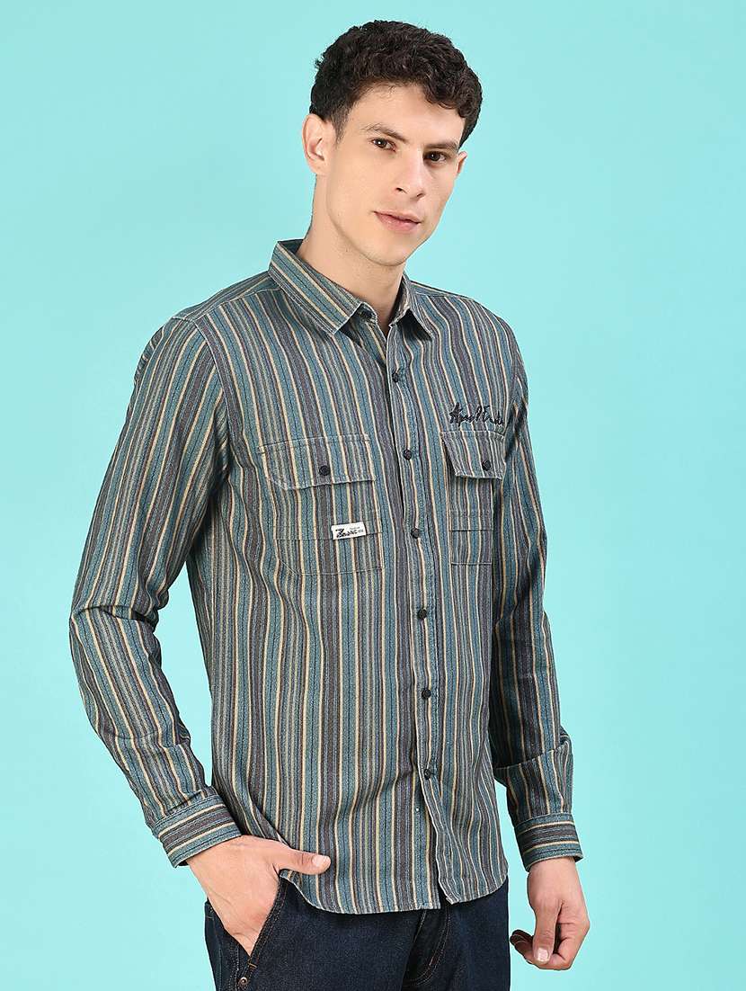 men striped long sleeve regular fit casual shirt - 22022237 -  Standard Image - 1