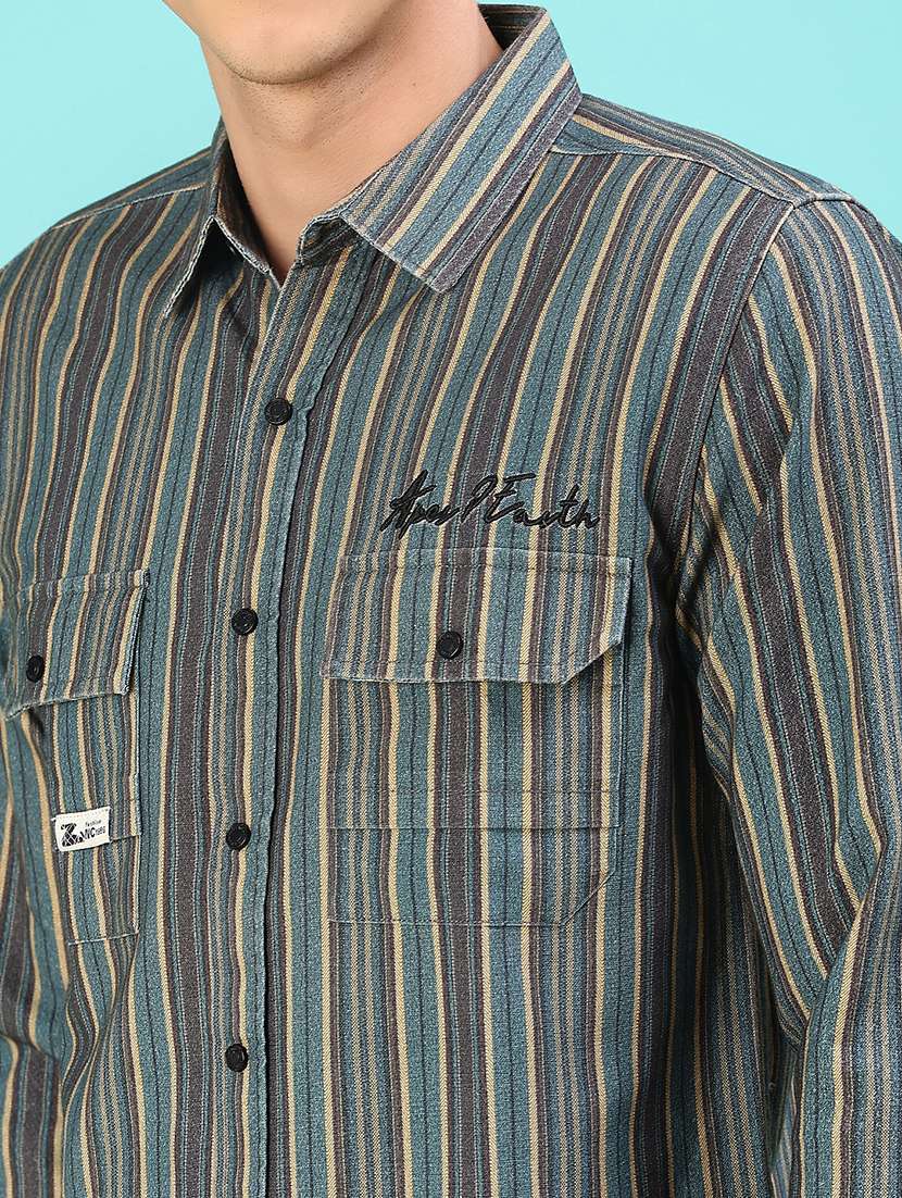men striped long sleeve regular fit casual shirt - 22022237 -  Standard Image - 4