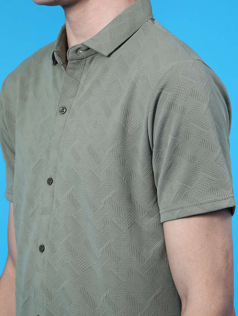 men self design short sleeve slim fit casual shirt - 22022256 -  Standard Image - 4