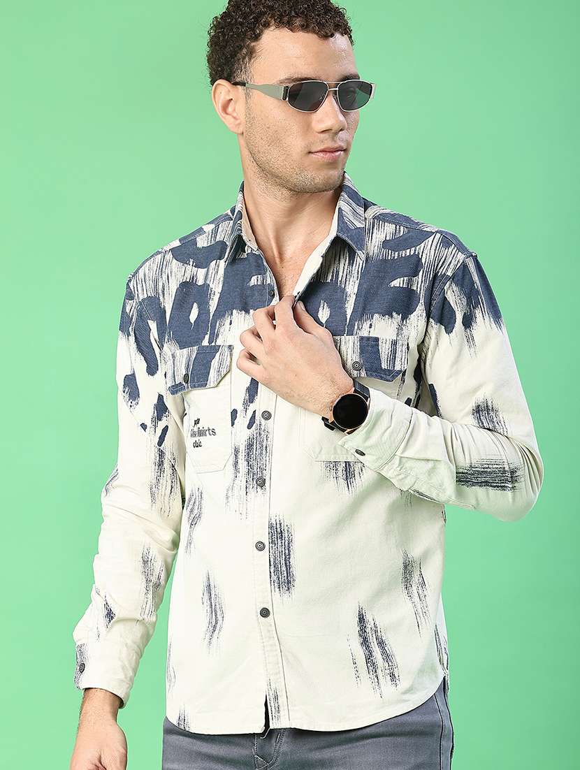 men printed long sleeve regular fit casual shirt