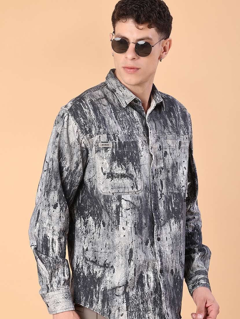 men printed long sleeve regular fit casual shirt