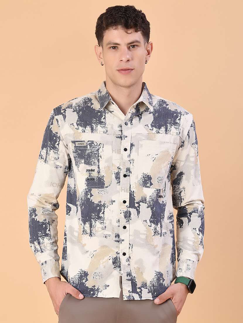 men printed long sleeve regular fit casual shirt - 22022303 -  Standard Image - 1