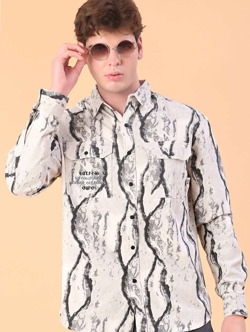 men printed long sleeve regular fit casual shirt